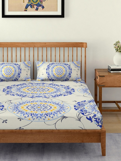 EK BY EKTA KAPOOR Off-White & Blue Ethnic Motifs 120 TC Pure Cotton King Bedsheet with 2 Pillow Covers
EK BY EKTA KAPOOR Off-White & Blue Ethnic Motifs 120 TC Pure Cotton King Bedsheet with 2 Pillow Covers