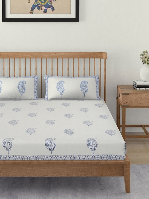 EK White & Blue Ethnic Motifs Printed 120 TC King Cotton Bedsheet with 2 Pillow Covers
EK White & Blue Ethnic Motifs Printed 120 TC King Cotton Bedsheet with 2 Pillow Covers