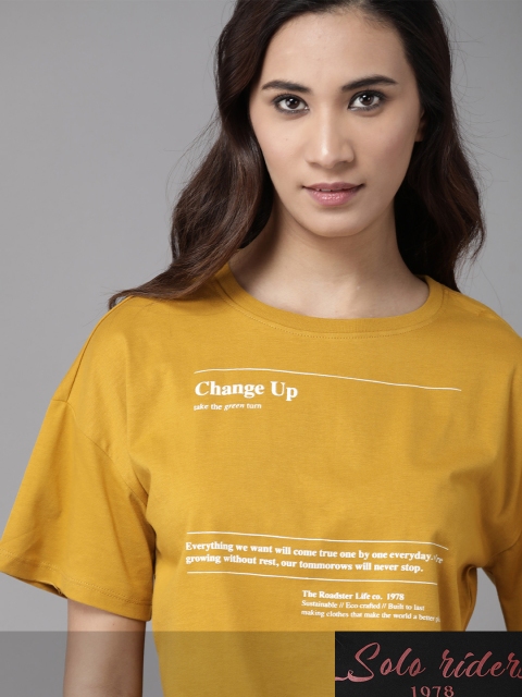Roadster Women Pack of 2 Pure Cotton Drop Shoulder Sleeves Printed T-shirts, Mustard
Roadster Women Pack of 2 Pure Cotton Drop Shoulder Sleeves Printed T-shirts, Mustard