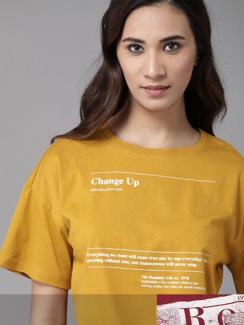 Roadster Women Mustard Yellow & Maroon Pack Of 2 Typography Print Regular Fit T-shirts
Roadster Women Mustard Yellow & Maroon Pack Of 2 Typography Print Regular Fit T-shirts