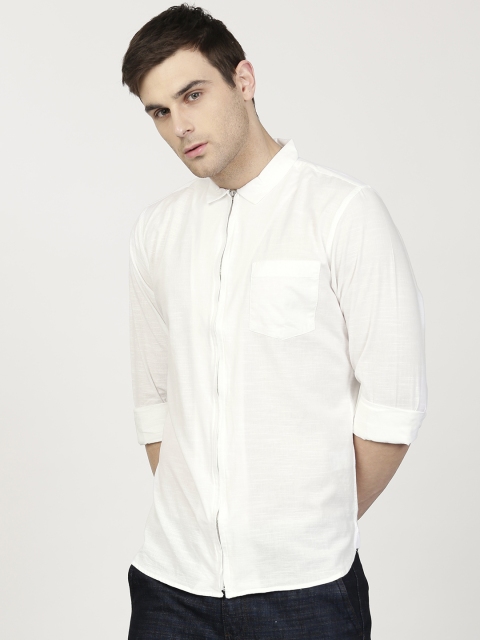 ether Men White Solid Slim Fit Casual Shirt
