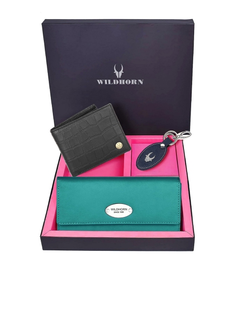WildHorn Unisex Solid Leather Accessory Gift Set, Black