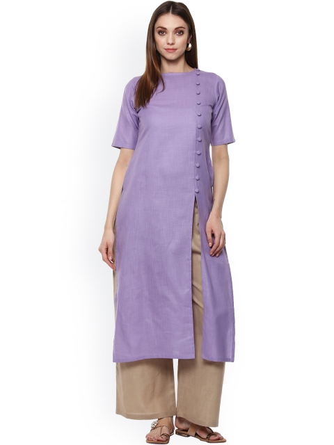 Libas Women Purple Solid A-Line Kurta