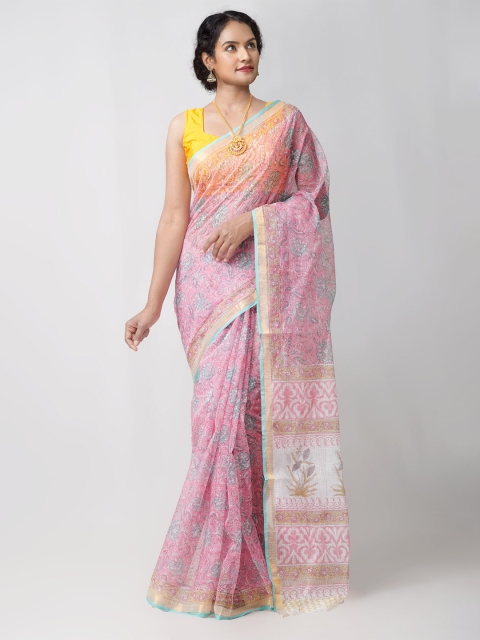 Unnati Silks Pink & Sea Green Block Print Handloom Sustainable Zari Pure Cotton Kota Saree
Unnati Silks Pink & Sea Green Block Print Handloom Sustainable Zari Pure Cotton Kota Saree