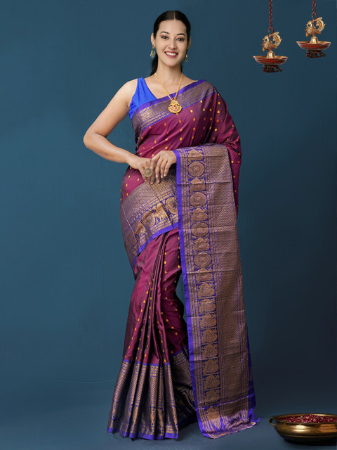 Unnati Silks Purple & Blue Woven Design Narayan Peth Handloom Saree
Unnati Silks Purple & Blue Woven Design Narayan Peth Handloom Saree