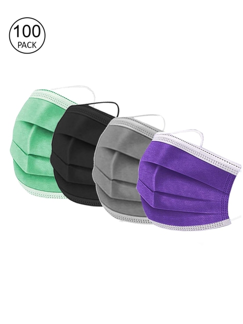 Swiss Design Pack Of 100 Assorted 3 Ply Surgical Mask With Nose-Pin