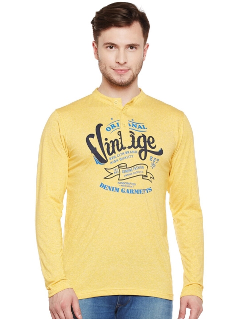 Club York Men Yellow Varsity Printed V-Neck T-shirt