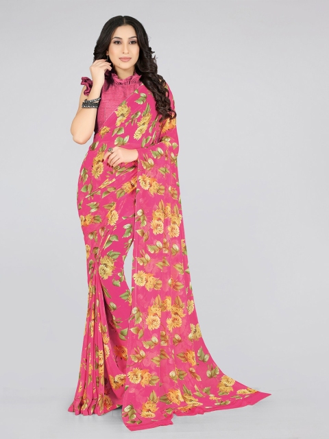 KALINI Pink & Green Floral Bagh Saree