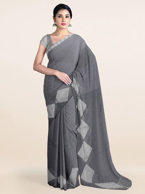 Pothys Grey & Silver Ethnic Motifs Saree