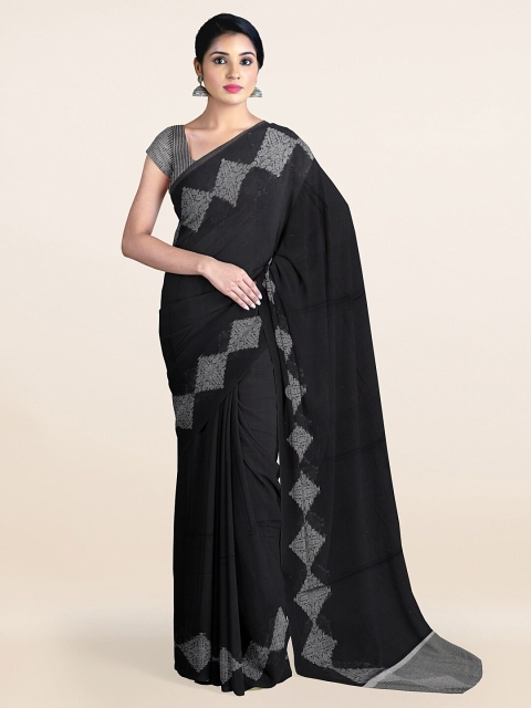 Pothys Black Solid Cotton Saree