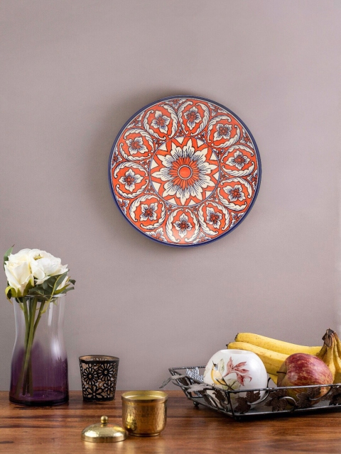 EK BY EKTA KAPOOR Orange Floral Printed Ceramic Wall Decor Plate
