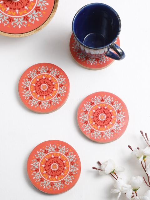 EK BY EKTA KAPOOR Set of 4 Peach-Coloured & White Mandala Printed Wooden Coasters With Stand
EK BY EKTA KAPOOR Set of 4 Peach-Coloured & White Mandala Printed Wooden Coasters With Stand