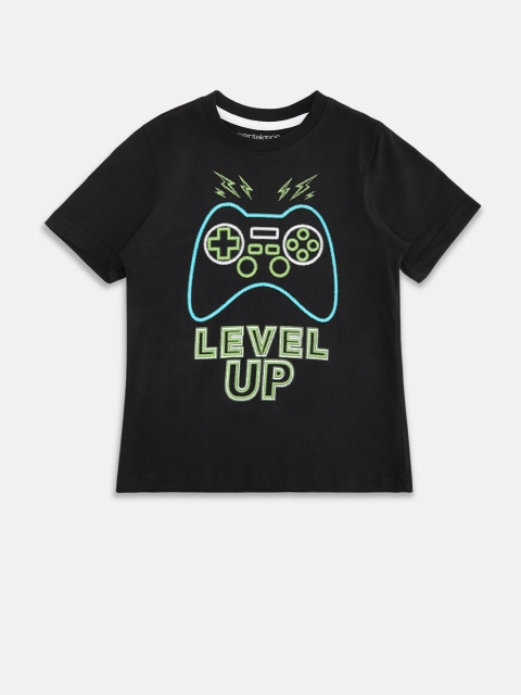 Pantaloons Junior Boys Black Typography Printed Cotton T-shirt