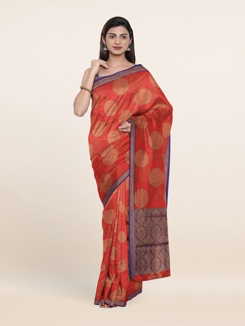 Pothys Orange & Gold-Toned Woven Design Zari Saree