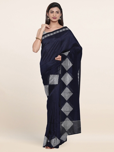 Pothys Blue & Silver-Toned Saree