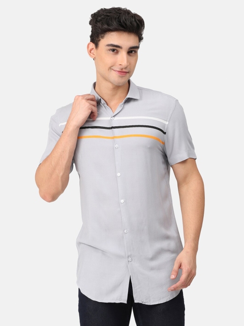 Snitch Men Grey Slim Fit Striped Casual Shirt