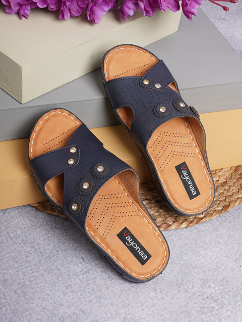 VAYONAA Women Navy Blue & Tan Embellished PU Comfort Sandals
VAYONAA Women Navy Blue & Tan Embellished PU Comfort Sandals