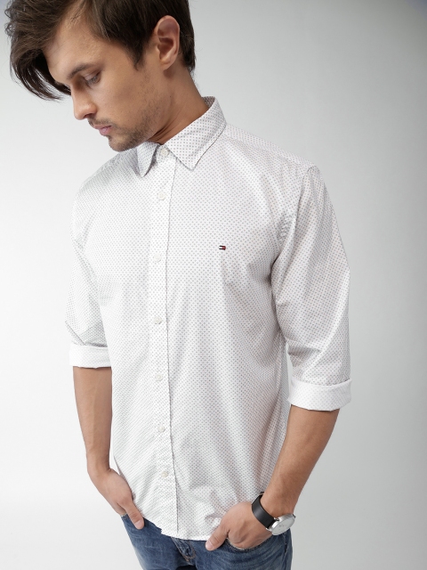 Tommy Hilfiger Men White Printed Casual Shirt