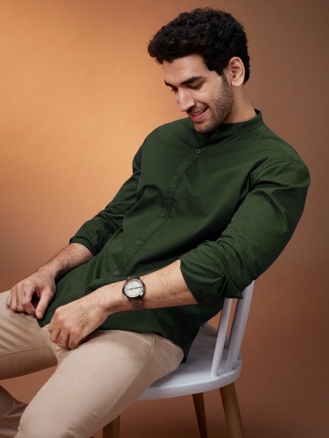 The Souled Store Men Green Comfort Cotton Casual Shirt