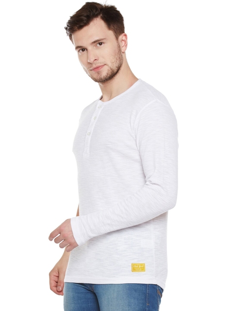 Club York Men White Henley Neck Cotton T-shirt