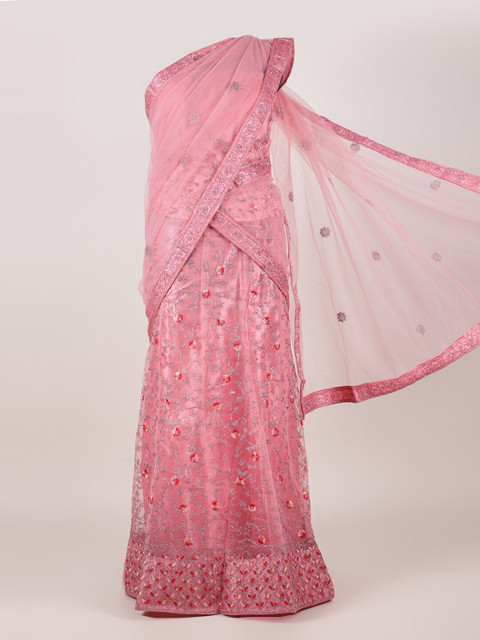 Pothys Pink & Silver-Toned Embroidered Semi-Stitched Lehenga Unstitched Blouse Net Dhavani
Pothys Pink & Silver-Toned Embroidered Semi-Stitched Lehenga Unstitched Blouse Net Dhavani