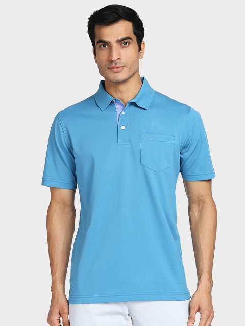 ColorPlus Men Blue Polo Collar Regular Fit Cotton T-shirt