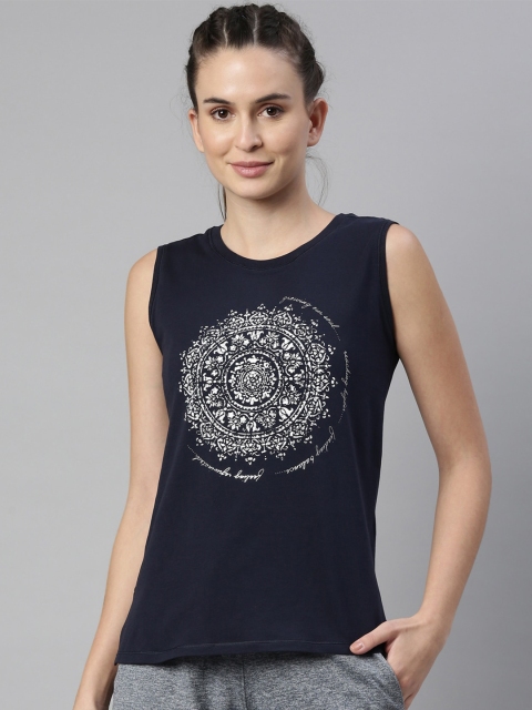 Enamor Navy Blue Print Top