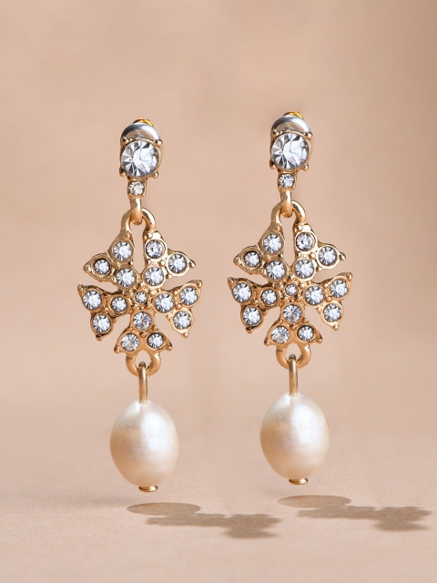 Accessorize London Women Gold Crystal Pearl Drop Earring, White