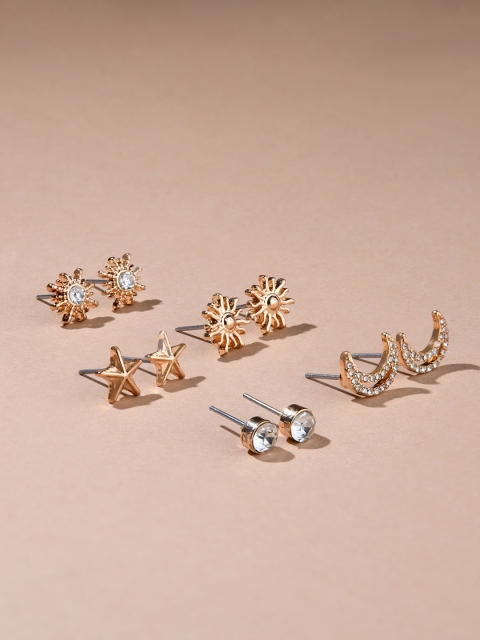 Accessorize Women Gold Set of 5 Moon Stud Earring Pack