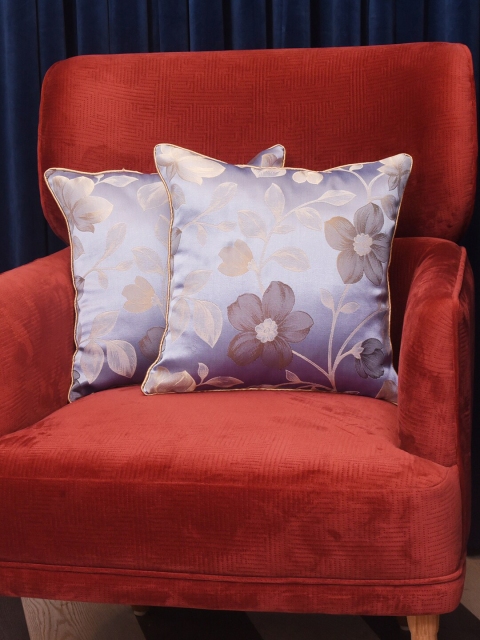 Dreams Blue & Beige Set of 2 Floral Square Cushion Covers
