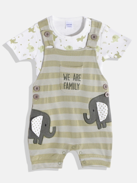 Moms Love Boys Olive Green & White Pure Cotton Striped Applique Dungaree with T-shirt
Moms Love Boys Olive Green & White Pure Cotton Striped Applique Dungaree with T-shirt