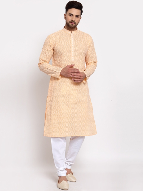 MOHANLAL SONS Men Peach & White Ethnic Motifs Chikankari Pure Cotton Kurta with Churidar
MOHANLAL SONS Men Peach & White Ethnic Motifs Chikankari Pure Cotton Kurta with Churidar