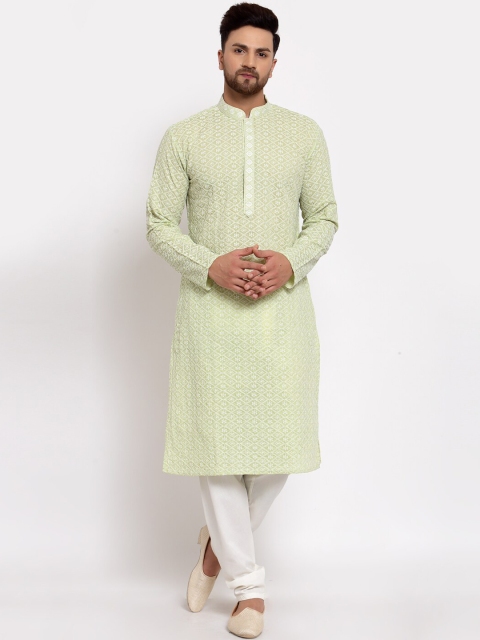 MOHANLAL SONS Men Green & White Embroidered Chikankari Pure Cotton Kurta with Churidar
MOHANLAL SONS Men Green & White Embroidered Chikankari Pure Cotton Kurta with Churidar