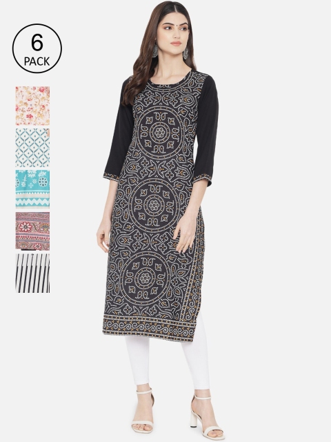 Ethnic basket Women Pack Of 6 Multicoloured Ethnic Motifs Printed Crepe Kurta, Multi
Ethnic basket Women Pack Of 6 Multicoloured Ethnic Motifs Printed Crepe Kurta, Multi