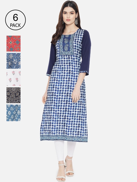 Ethnic basket Women Pack Of 6 Multicoloured Ethnic Motifs Printed Crepe Kurta, Multi
Ethnic basket Women Pack Of 6 Multicoloured Ethnic Motifs Printed Crepe Kurta, Multi