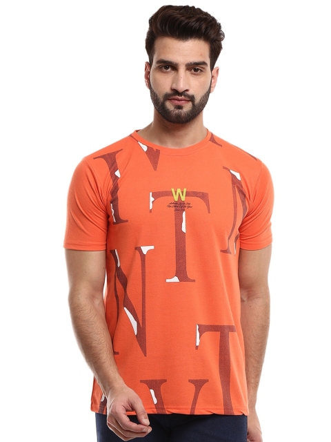 V-Mart Men Orange Typography Printed Slim Fit T-shirt