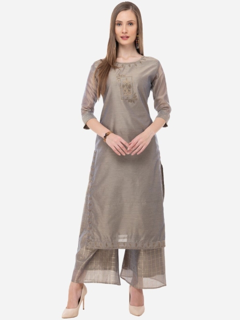 DesiNoor com Women Grey Yoke Design Empire Beads and Stones Chanderi Silk Kurti with Palazzos
DesiNoor com Women Grey Yoke Design Empire Beads and Stones Chanderi Silk Kurti with Palazzos
