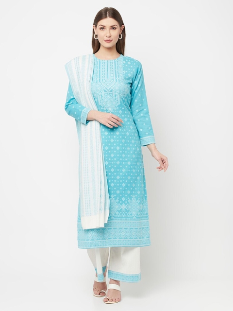 Safaa Sea Green & White Unstitched Dress Material
