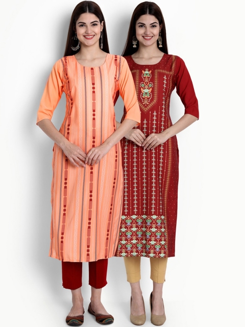 Ethnic basket Pack of 2 Women Peach-Coloured & Maroon Ethnic Motifs Printed Crepe Kurta
Ethnic basket Pack of 2 Women Peach-Coloured & Maroon Ethnic Motifs Printed Crepe Kurta