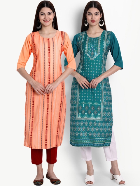 Ethnic basket Women Set of 2 Peach-Coloured & Teal Blue Ethnic Motifs Printed Crepe Kurta
Ethnic basket Women Set of 2 Peach-Coloured & Teal Blue Ethnic Motifs Printed Crepe Kurta