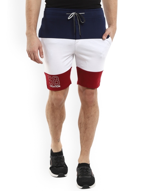 V-Mart Men Navy Blue & White Colourblocked Sports Shorts