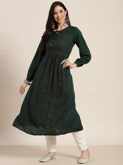 Juniper Women Green Mirror Work Kurta