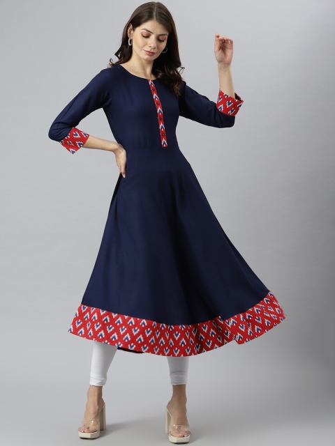 KALINI Women Navy Blue Solid Anarkali Kurti