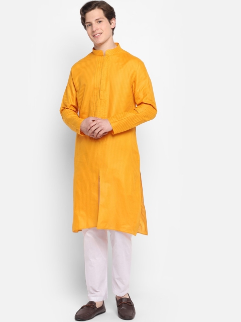DEVOILER Men Orange Angrakha Kurta with Trousers