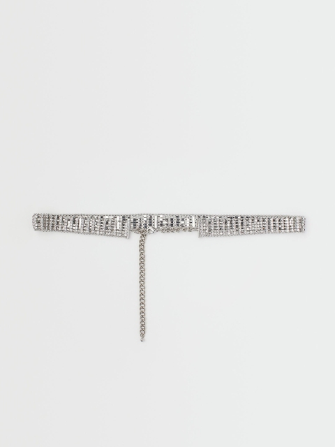 H&M Silver-Toned Rhinestone-Decorated Waist Belt