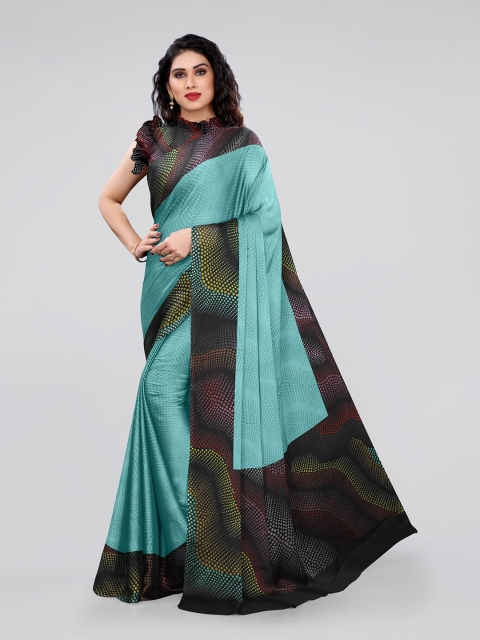 MIRCHI FASHION Sea Green & Black Printed Saree