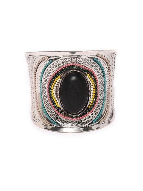 Golden Peacock Silver-Toned & Black Embellished Cuff Bracelet
Golden Peacock Silver-Toned & Black Embellished Cuff Bracelet