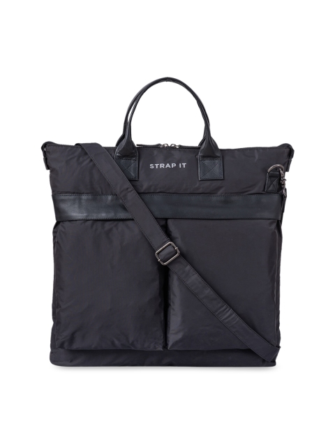 STRAP IT Grey Oversized Structured Satchel with Cut Work