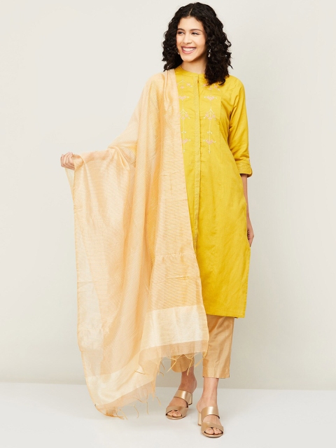 Melange by Lifestyle White & Yellow Striped Dupatta