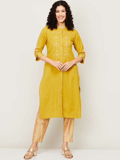 Melange by Lifestyle Women Mustard Yellow Floral Embroidered Thread Work Cotton Kurta
Melange by Lifestyle Women Mustard Yellow Floral Embroidered Thread Work Cotton Kurta